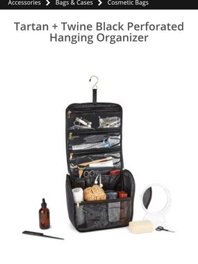 Tartan + Twine Black Perforated Hanging Toiletry Bag with Top Handle NWT